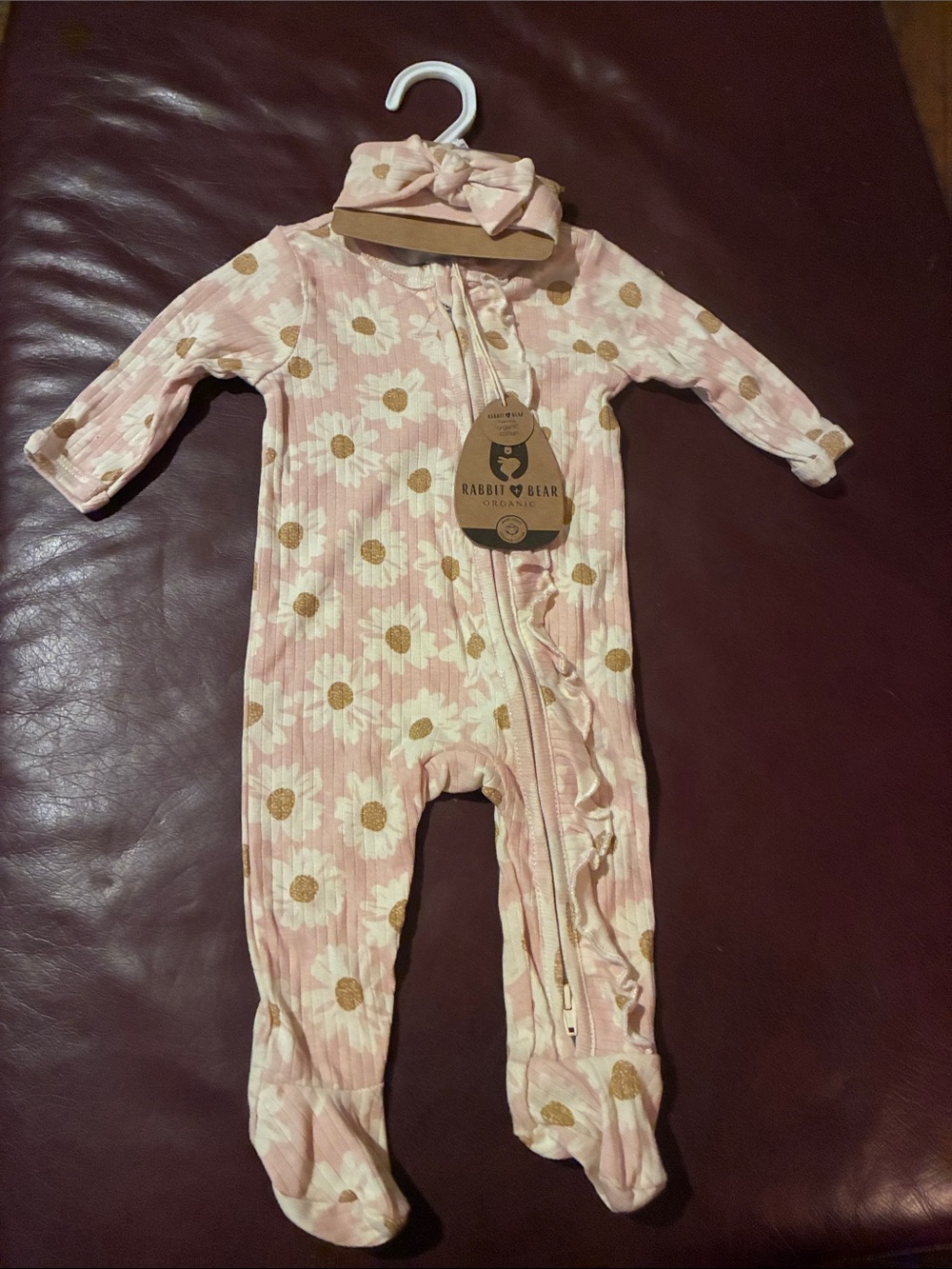 Rabbit + Bear Organic Pink Floral Footie with Headband